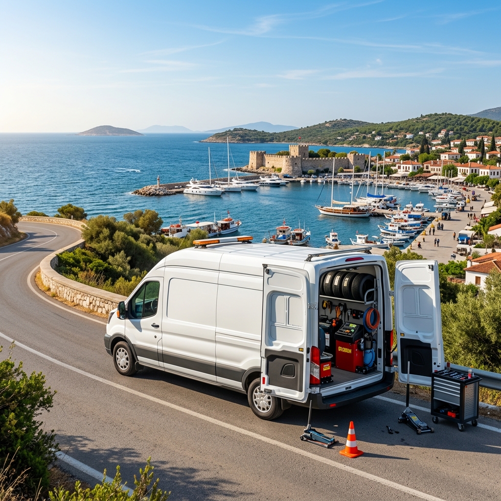 Seferihisar Sığacık'ta mobil lastik tamiri yapan aracımız